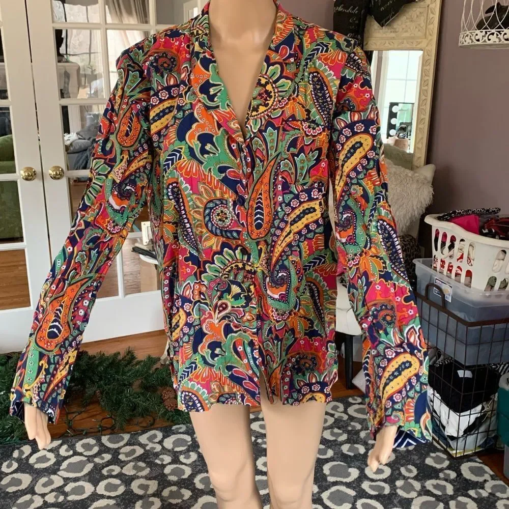 Vera Bradley Bright Paisley Pajama Top sz L EUC